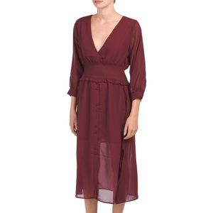 NWT Q&A Ruched Waist Dark Red Midi Dress